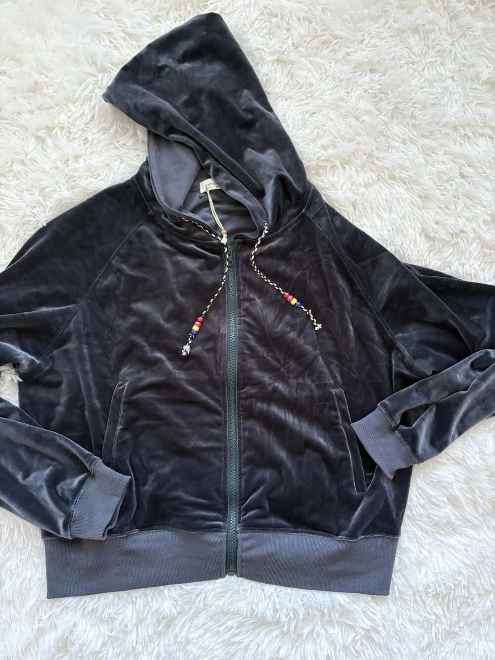 Natural Life XS Velour Zip String Hoodie. New W/out Tags. Deep Blue Gray. Grt